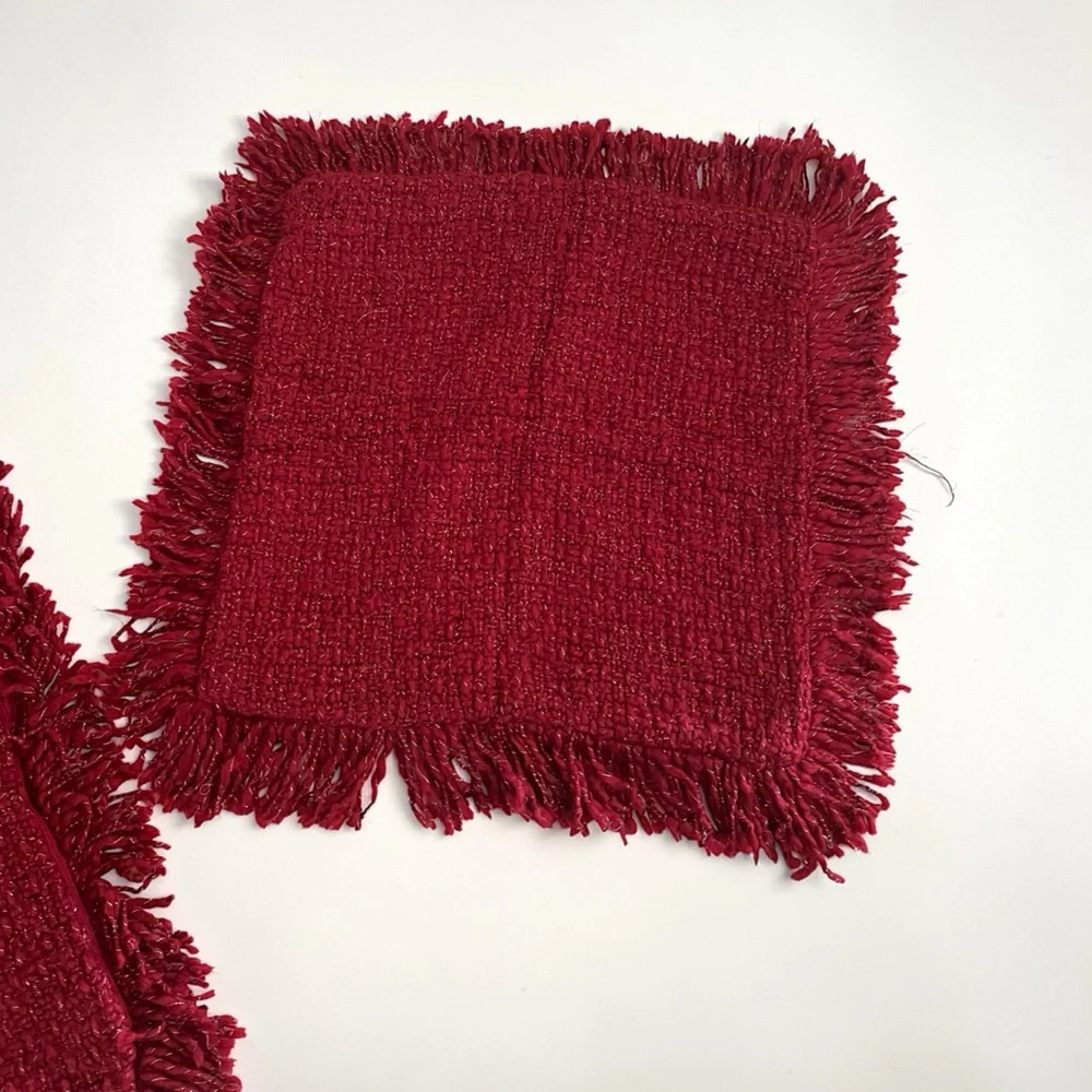 Pottery Barn 24x24 Deep Red Fringe w/ Gold Metallic Threads Pillow Cover Zipper‎